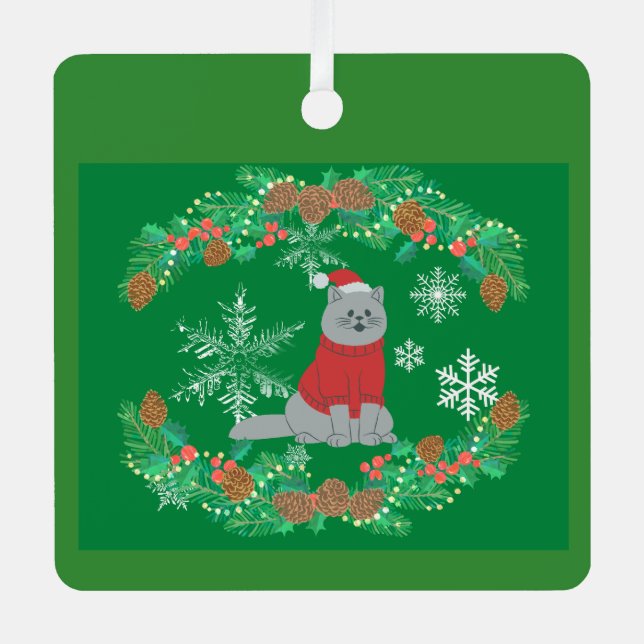 Weihnachtskatze Ornament Aus Metall (Vorderseite)