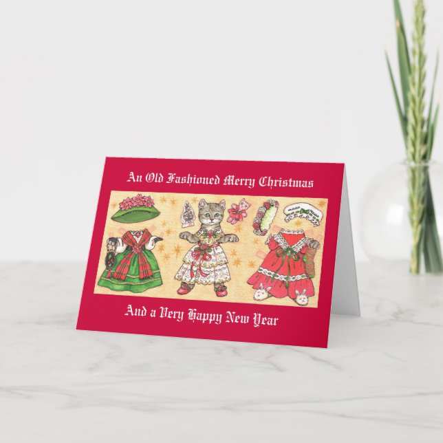 Weihnachtskatze Papier Puppenkarte Feiertagskarte (Vorderseite)