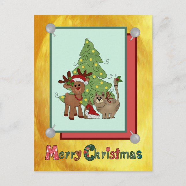 Weihnachtskatze Postkarte (Vorderseite)