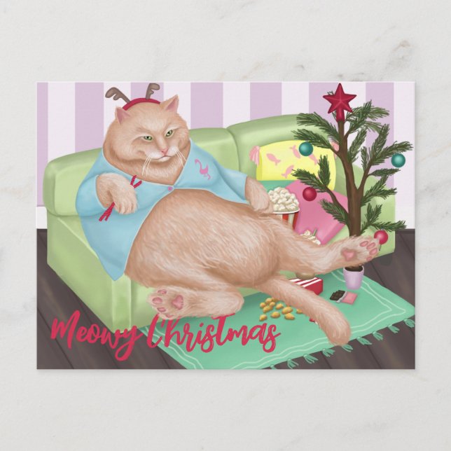 Weihnachtskatze Postkarte (Vorderseite)