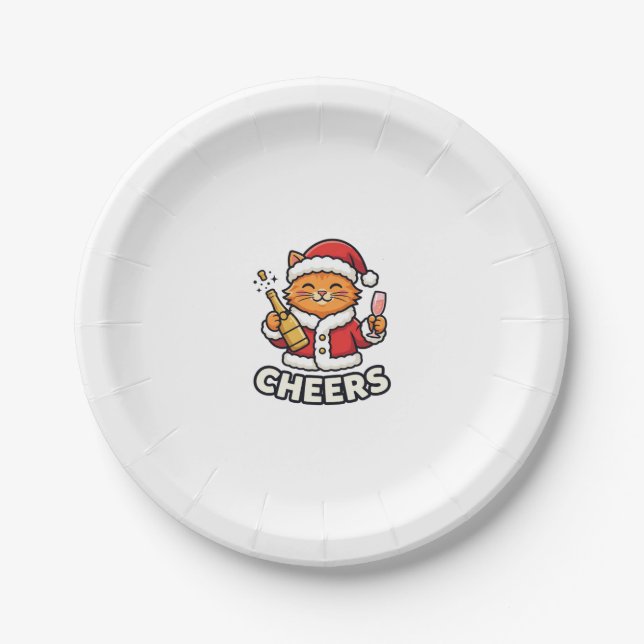 Weihnachtskatze Prostet Vektordesign Pappteller (Vorderseite)