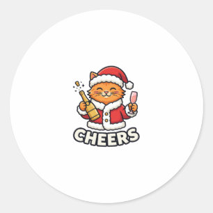Weihnachtskatze Prostet Vektordesign Runder Aufkleber
