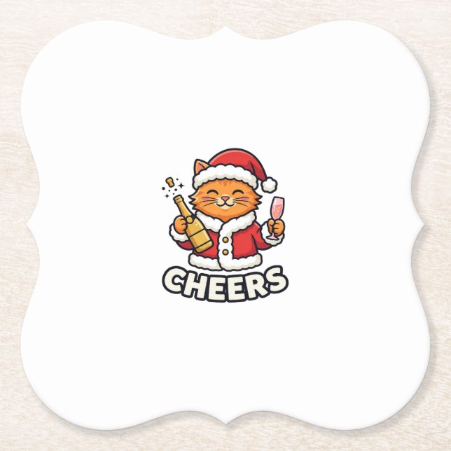 Weihnachtskatze Prostet Vektordesign Untersetzer (Vorderseite)