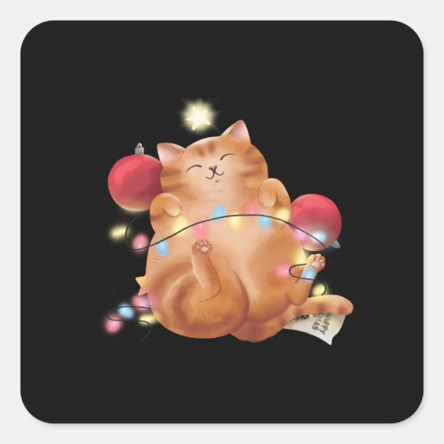 Weihnachtskatze Quadratischer Aufkleber (Vorderseite)