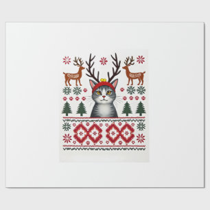 Weihnachtskatze Rentier hässliches Weihnachts-Shir Geschenkpapier