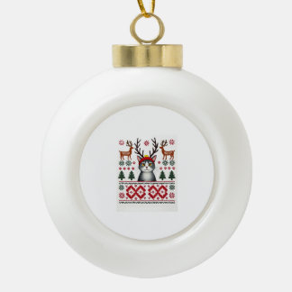 Weihnachtskatze Rentier hässliches Weihnachts-Shir Keramik Kugel-Ornament