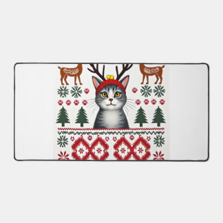 Weihnachtskatze Rentier hässliches Weihnachts-Shir Schreibtischunterlage