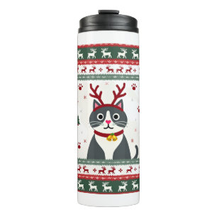 Weihnachtskatze Rentier hässliches Weihnachts-Swea Thermosbecher