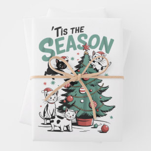 Weihnachtskatze Retro Die Jahreszeit Meowy Catmas  Geschenkpapier Set