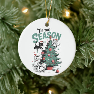 Weihnachtskatze Retro Die Zeit Ist Da Meowy Catmas Keramik Ornament