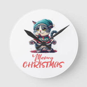 Weihnachtskatze runde wanduhr