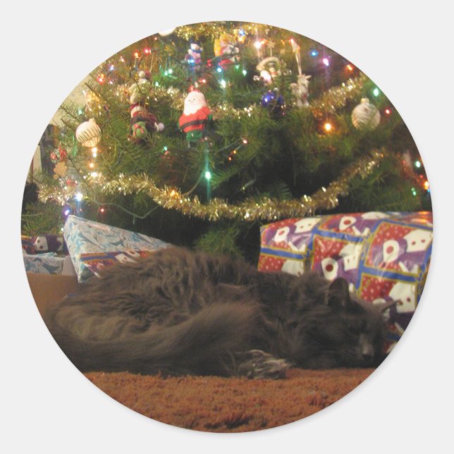 Weihnachtskatze Runder Aufkleber (Vorderseite)