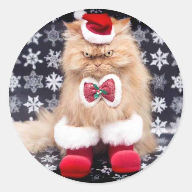 Weihnachtskatze Runder Aufkleber (Vorderseite)