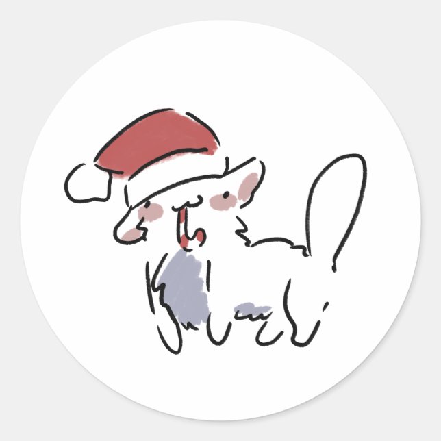 Weihnachtskatze Runder Aufkleber (Vorderseite)