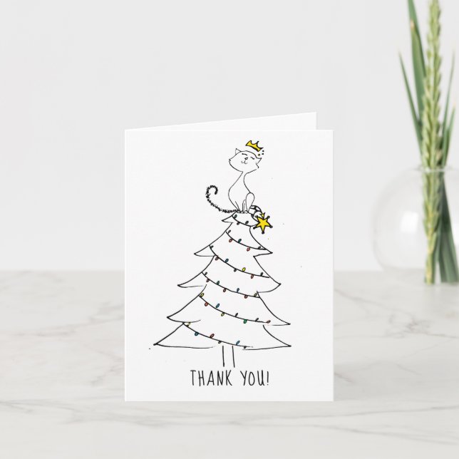 Weihnachtskatze sagt Dankeschön-Karte Dankeskarte (Vorderseite)