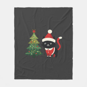 Weihnachtskatze Santa Baum Vektor Fleecedecke