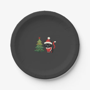 Weihnachtskatze Santa Baum Vektor Pappteller