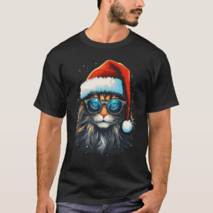 Weihnachtskatze Santa-Hut und Sonnenbrille Xmas-Ki T-Shirt