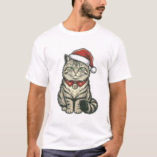 Weihnachtskatze Santa Hut Vintage Gravur Design_1 T-Shirt