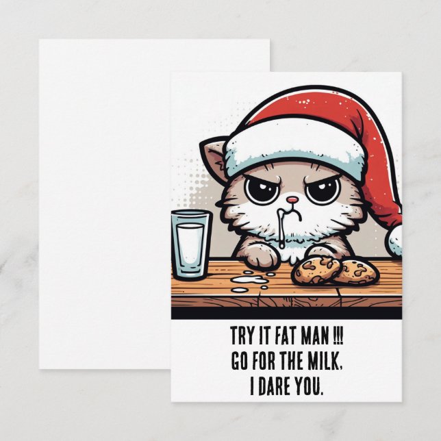 Weihnachtskatze: Santa vs Kat für die Milch Karte (Vorne/Hinten)