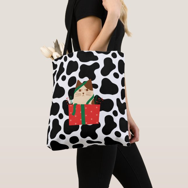 Weihnachtskatze Schwarz-Weiß-Muster Platz Tasche (Von Nahem)