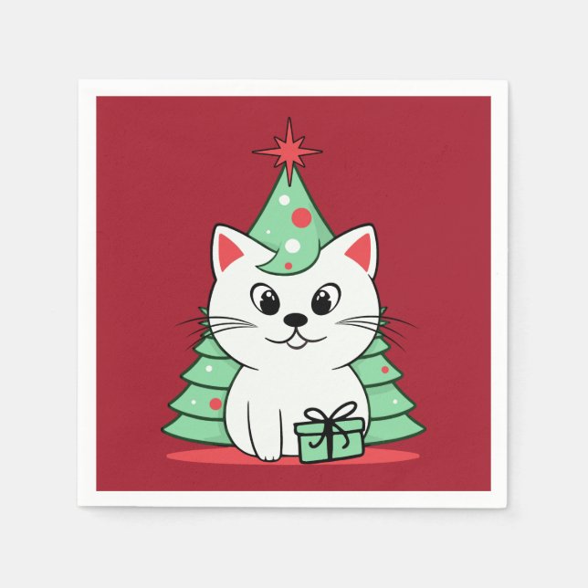 Weihnachtskatze Serviette (Vorderseite)