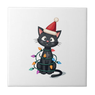 Weihnachtskatze Smoking schwarze Katze xmas Lichte Fliese