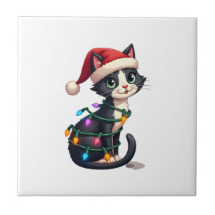 Weihnachtskatze Smoking schwarze Katze xmas Lichte Fliese