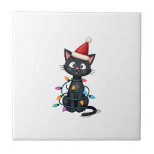Weihnachtskatze Smoking schwarze Katze xmas Lichte Fliese