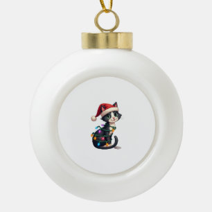 Weihnachtskatze Smoking schwarze Katze xmas Lichte Keramik Kugel-Ornament