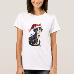Weihnachtskatze Smoking schwarze Katze xmas Lichte T-Shirt