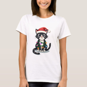 Weihnachtskatze Smoking schwarze Katze xmas Lichte T-Shirt