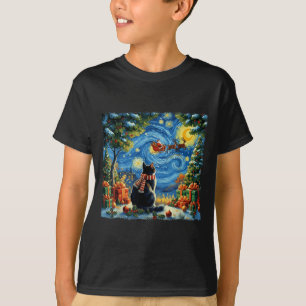 Weihnachtskatze Sternennacht Urlaub Van Gogh Xmas T-Shirt