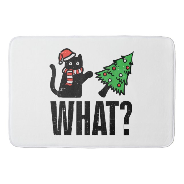 Weihnachtskatze Tipping Xmas Tree Funny Badematte (Vorderseite)
