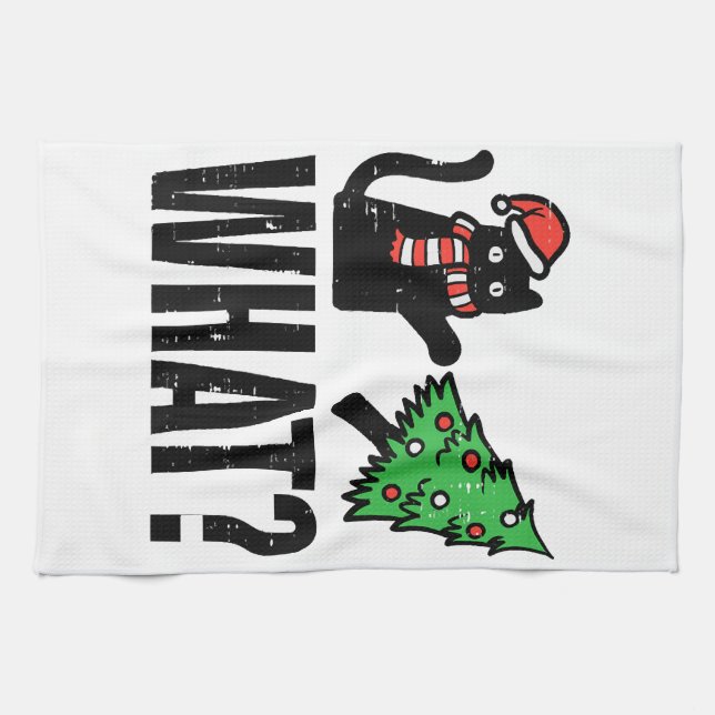 Weihnachtskatze Tipping Xmas Tree Funny Geschirrtuch (Horizontal)