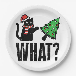 Weihnachtskatze Tipping Xmas Tree Funny Pappteller