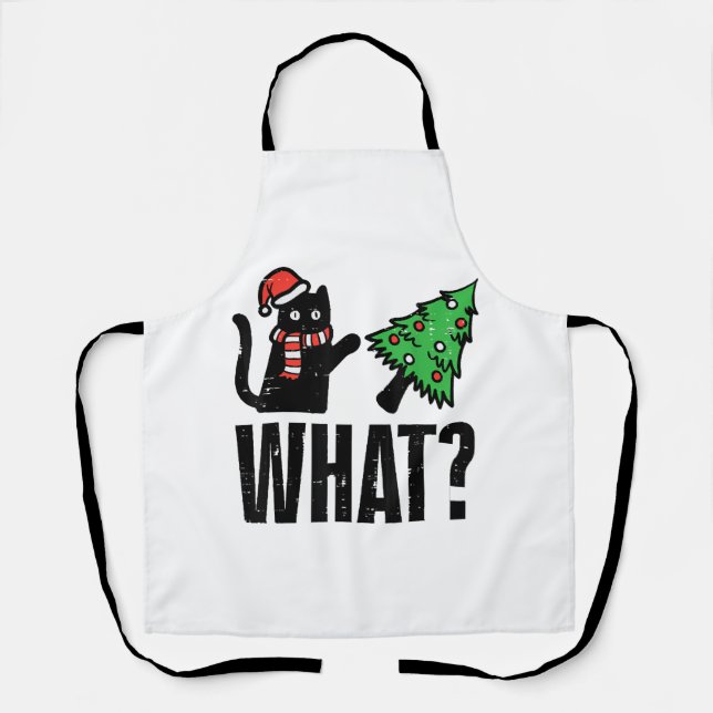 Weihnachtskatze Tipping Xmas Tree Funny Schürze (Vorderseite)