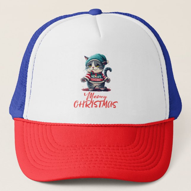 Weihnachtskatze Truckerkappe (Vorderseite)