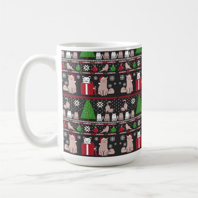 Weihnachtskatze Ugly Sweater T - Shirt Kaffeetasse (Links)