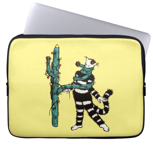 Weihnachtskatze und Kaktus komische WeihnachtsWeih Laptopschutzhülle (Vorderseite)