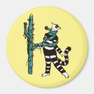 Weihnachtskatze und Kaktus komische WeihnachtsWeih Magnet