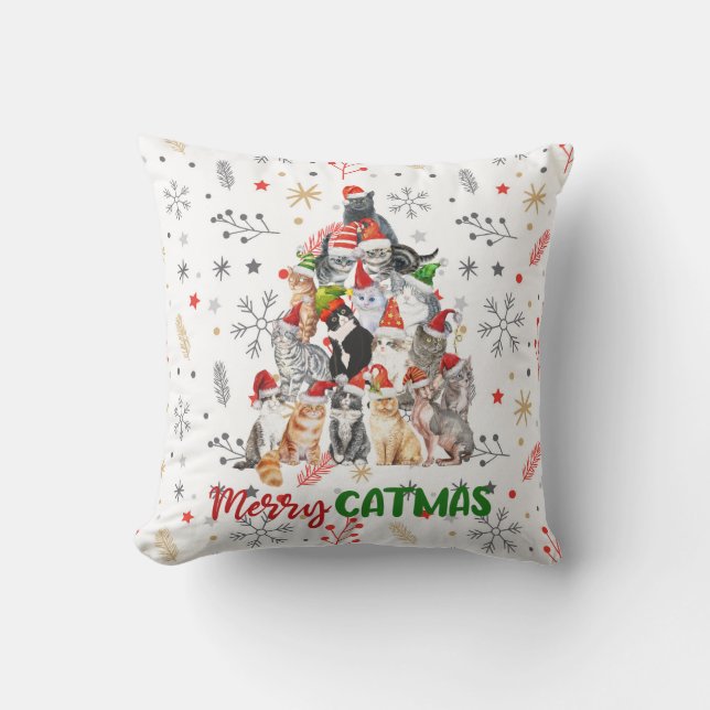 Weihnachtskatze und Kitten Weihnachtsbaum rot Kissen (Vorderseite)