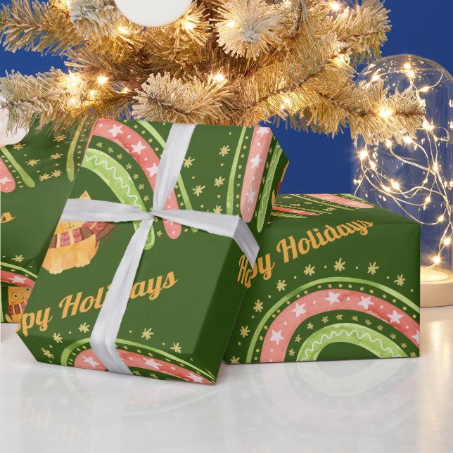 Weihnachtskatze und Regenbogenpapier Geschenkpapier (Feiertage)