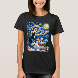 Weihnachtskatze Van Gogh Sternennacht Xmas-Katze K T-Shirt