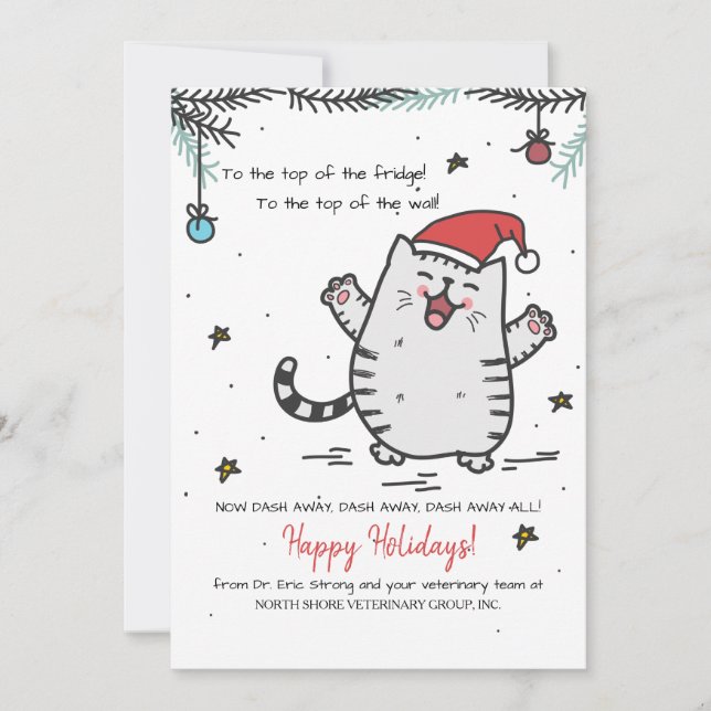 Weihnachtskatze Veterinär-Urlaubskarte Einladung (Vorderseite)