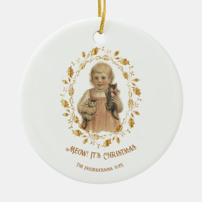 Weihnachtskatze Vintage Keramik Ornament (Vorne)