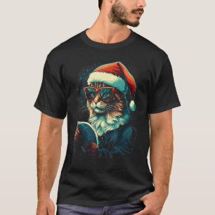 Weihnachtskatze Xmas Bücherwurm Leser Lehrer Bibli T-Shirt
