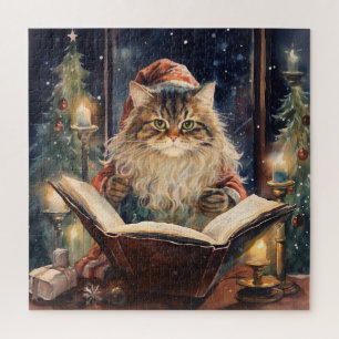 Weihnachtskatze Zwei liest Vintage-Karte