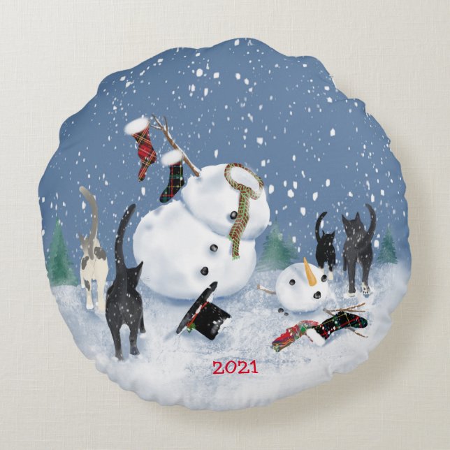 Weihnachtskatzen 2 und Schneemann 2 Seite Kissen (Rückseite)