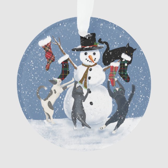 Weihnachtskatzen 2und Schneemann 2 Seite Ornament (Vorderseite)